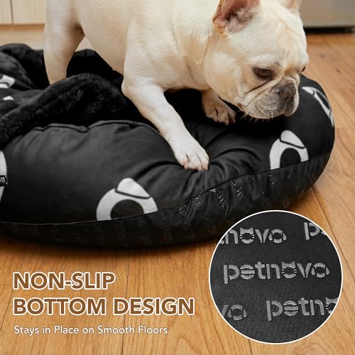 PETNOVO Cama para Perros y Gatos de Interior con Manta Integrada, Cama Desenfundable y Lavable con Base Antideslizante, Cama Suave y Envolvente para Perros y Gatos Pequeños y Medianos, 70 cm, Negro