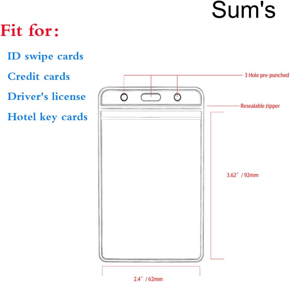 Vertical ID Badge Holders Sealable Waterproof Clear Plastic Holder, Fits RFID/Proximity/Badge Swipe Cards or Credit Card/Driver's License (6 Pcs, Only Holders) : Office Products