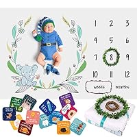 Baby Monthly Milestone Blanket for Boys Girls - Soft Fluffy Unisex Design - 60 x 40 in - 1 to 12 with Weeks and Months - Includes Wreath and String Markers, 18 Baby Milestone Cards and an e-Book