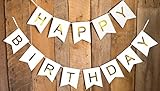 Happy Birthday Banner - White and Gold Foil Party Decorations, Birthday Decorations - Bunting Birthday Supplies