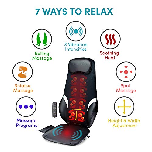 Back Massage Chair | Shiatsu, Vibration and Rolling Massage with Soothing Heat | Customizable Multi-Zone and Spot Massage with 3 Programs | Black