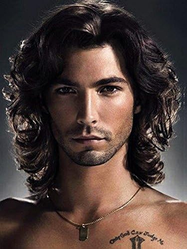 Menoqi Mens Wigs Dark Brown Curly Wig Heat Resistant Hair Wigs Natural Looking Wigs For Party/Daily Use Wig129