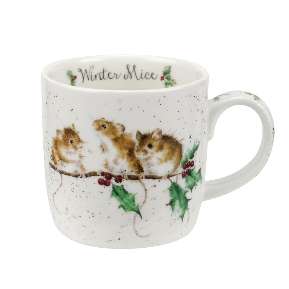 Portmeirion Home & Gifts MMMZ5629-XS Wrendale Winter (Mice) Single Mug, Bone China, Multi Coloured, 12 x 8.4 x 8 cm, 0.26 liters