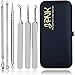 JPNK Blackhead Remover Comedones Extractor Acne Removal Kit for Blemish, Whitehead Popping, Zit Removing for Nose Face Tools with a Leather bag (6 Pcs, 3 Tweezers Pack)