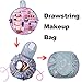 Drawstring makeup bag,lazy cosmetic bag, Waterproof Makeup Storage Organizer Perfect for Women&Girls,Gray Flamingo