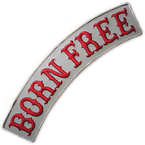 BORN FREE REFLECTIVE EMBROIDERED PATCH BIKER JACKET RIDER VEST TOP ROCKER RED 12"