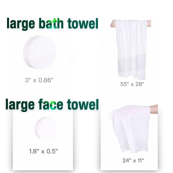 UHONEY COMPRESSED TOWEL SET,TOWEL TABLETS SET,DISPOSABLE TOWEL SET:REUSABLE THICKER 2PCS 55X28 + 4PCS 24X11 INCHES TOWELS