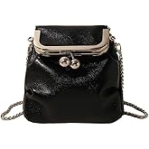 Women’s Kiss Lock Shoulder Bag, Leather Bucket Shaped Holder Pocket Crossbody Bag, Mini Lightweight Cell Phone Satchel Pouch