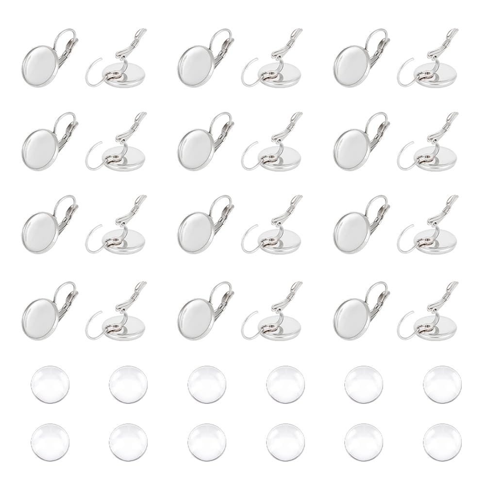 UNICRAFTALE 30 Sets DIY Earring Making Leverback Earrings with Cabochons Stainless Steel Lever Back Earring Base Round Earring Blanks with 12mm Glass Cabochons for DIY Jewelry Making