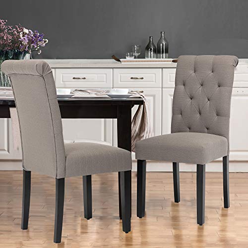 Solid Wood Tufted Parsons Dining Chair with Fabric Upholstery, Set of 4