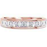Wishrocks 2.5MM Princess Cut Lab Grown Diamond &amp; Lab Created Moissanite Wedding Band Half Eternity Ring For Women In 925 Sterling Silver &amp; 10K/14K Solid Gold Stackable Promise Ring 1 Cttw (Clarity VVS1)