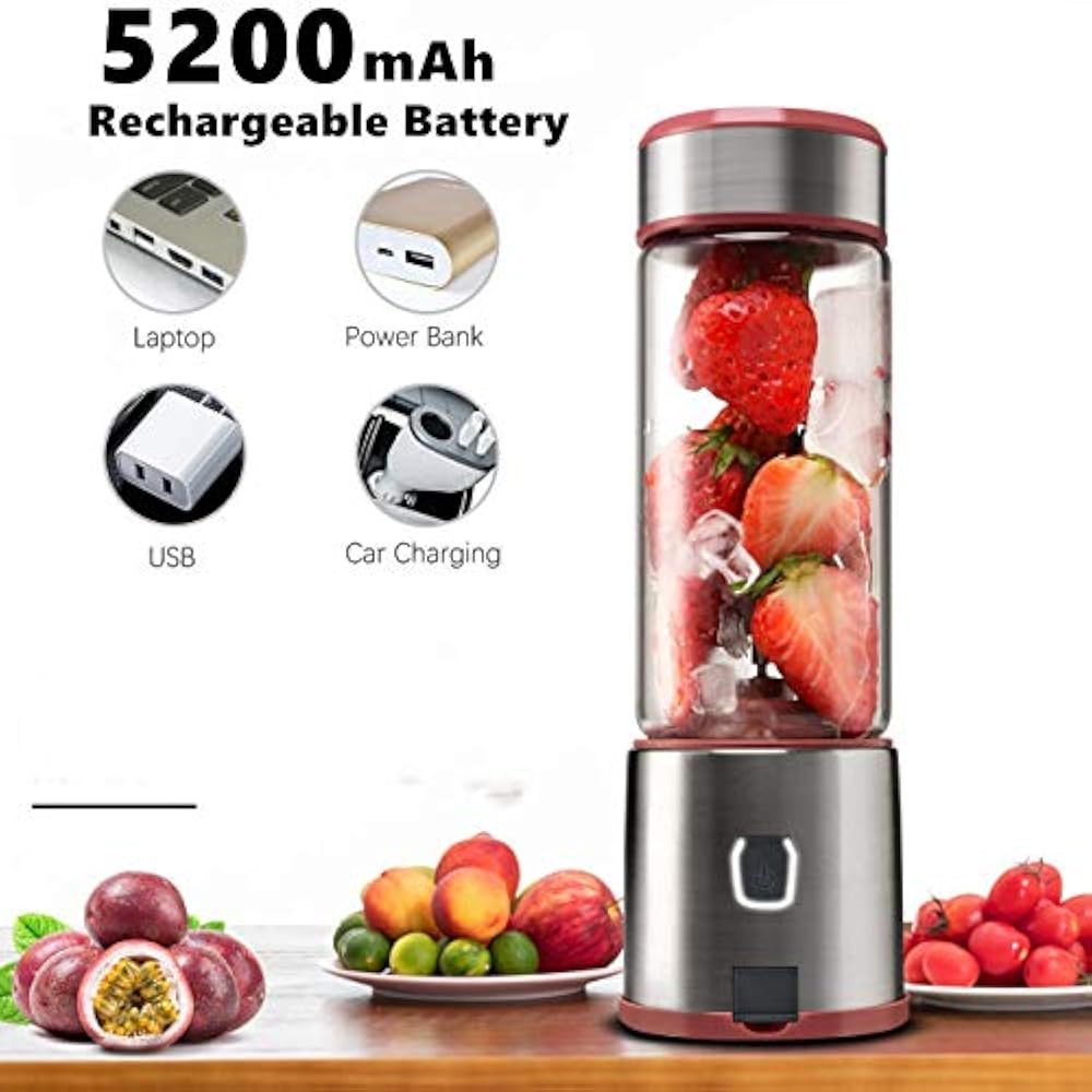 Portable Blender, Smoothie 15oz USB Rechargeable 5200mAh, Personal With
