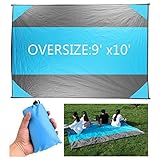 SWONUK Picnic/Beach Blankets Oversized 9'x10' Outdoor Pocket Blanket for Men and Women Durable Water-Resistant Sand Proof Beach Mat for Festivals, Camping, Picnics, Gathering Mat with 4 Anchors Blue
