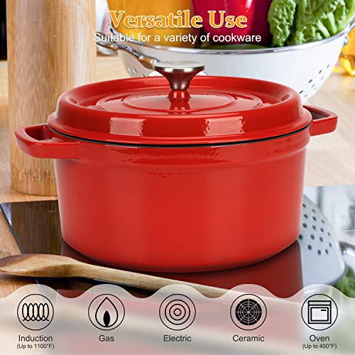 Dutch Oven Red,Enameled Cast Iron Dutch Oven with Lid, 5 Quart Round Nonstick Enamel Cookware Crock Pot,Dutch Oven with Dual Handle and Cover Casserole Dish 9.45 Inch