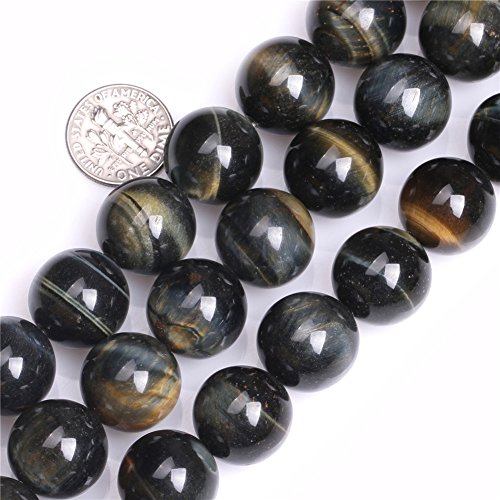 Joe Foreman Blue Tiger Eye Beads for Jewelry Making Natural Semi Precious Gemstone 16mm Round Strand 15