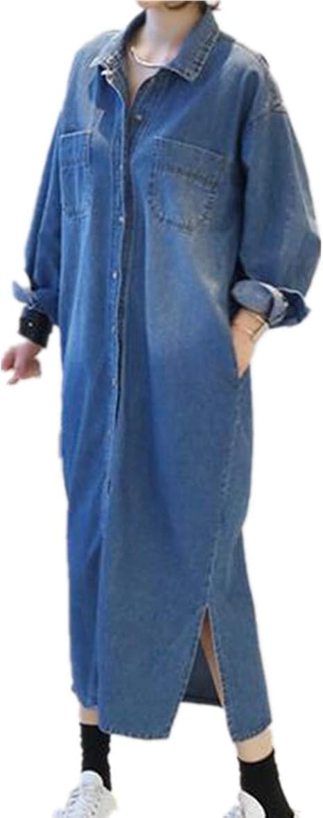 Amazon Co Jp Young17 デニムワンピース レディース ビッグシルエット ロング シャツワンピース 長袖 春 秋 冬 体型カバー Xl 服 ファッション小物