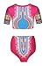 Nulibenna Women's African Dashiki Bandage Halter Cut Out Swimsuit Bikini Set, Rose, XL