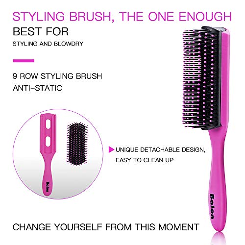 4Pcs Paddle Hair Brush, Detangling Brush and Hair Comb Set for Women and Men, Great On Wet or Dry Hair, No More Tangle Hairbrush for Long Thick Thin Curly Natural Hair (Pink)