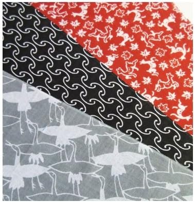 TENUGUI - Traditional pattern 3 pieces set (Crane, Chain, Deer & Maple)