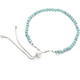 LUSTRE AND LIGHT 3mm Round Natural Larimar Adjustable Bolo Bracelet for Women in Sterling Silver, Gemstone Gifts for Her Birthday, Anniversary, Christmas, Graduation