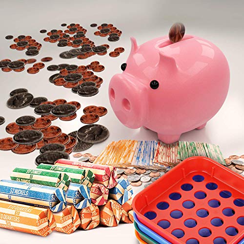 Coin Counters Tubes & Coin Sorters Tray - 4 Color-Coded Coin Sorting Tray and Coin Counting Tubes - Bundle with 100-Count Assorted Coin Roll Wrappers for US Coins
