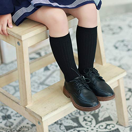 LANLEO 3 Pack Cotton Mid-Calf Ribbed Socks School Uniform Sports Tube Socks For Big Girls 3-12 Year Old 3 Pairs Navy M