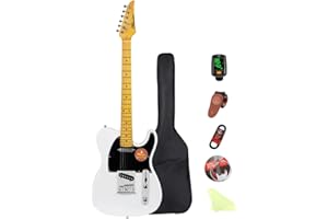 Bullstar Electric Guitar Beginner Kit TL Series, Full-Size Paulownia Wood Body, C-Shape Neck, Guitarra Electrica, Accessories Pack Guitar Bag MS110 (White)