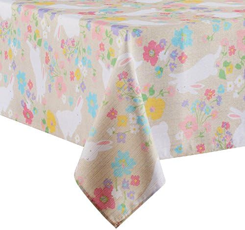 Celebrate Easter Bunny Spring Floral Print Fabric Tablecloth (60 x 84 Rectangle/Oblong)