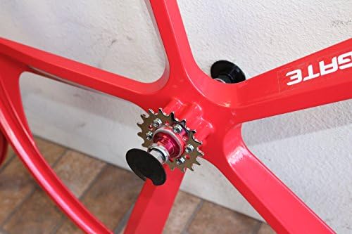 R4 Premium 700c 5-Spoke Mag Rim Single Speed Fixie Bicycle Wheel W/ Sealed Flip Flop Hub, Red Rear