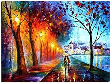 Tableau Toile Paris Romantique Amour Couple Pres De La Seine De Peinture A L Huile Multicolore Fait Main A La Decoration Art Contemporain 50 X 60 Cm Multicolor Azul Rojo Grins Naranja Amazon Fr Cuisine