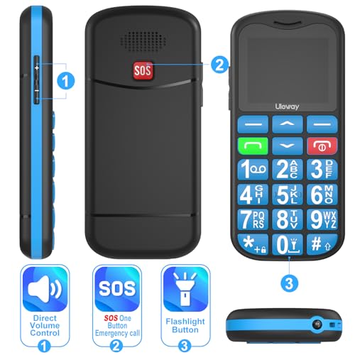 uleway 4G Senior Mobile Phone Unlocked with Bluetooth Charging Dock Handsfree Speakerphone High Volume Big Button for Elderly SIM Free Easy to Use Basic Phone SOS Emergency Button(Blue)