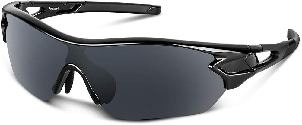 BEACOOL Polarized Sports Sunglasses for Men Women Youth TAC Glasses UV400 Protection Cycling Running Driving Fishing Golf Motorcycle Baseball,Glossy Black