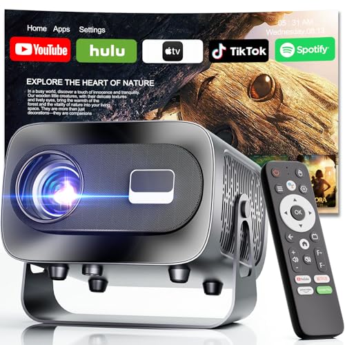 [Built-in App] 1080P 4K Video Projector Supports Mini Home Theater Projector Video Projector Support for Automatic Trapezoidal Correction, Android TV BT5.1 360° Rotation, TV Stick/with HDMI,