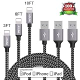 Lightning Cable，ASUMI 3 Pack (3FT, 6FT, 10FT)Nylon Braided Lightning to USB Cable Fast Sync Charging Cord Cable for iPhone 7, 7Plus, 6s, 6, 6Plus, 6sPlus, iPhone 5s 5 5c, iPad, iPod and More (Gray)