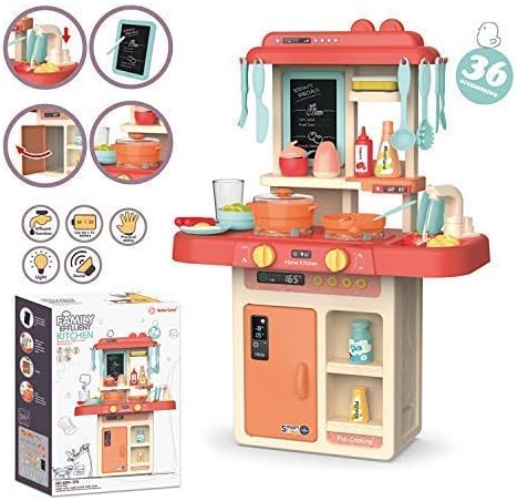PENADIA Kitchen Playset, with Realistic Lights & Sounds, Play Sink with Running Water,Dessert Shelf Toy & Kitchen Accessories Set for 4 Year Old Girls
