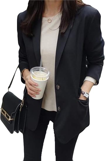 Amazon Aozuoテーラードジャケット レディース カジュアル 長袖コート 春 夏 秋 スーツジャケット 黒 ショート ブレザー プルオーバー 通勤 オフィス フォマール コート ジャケット 通販