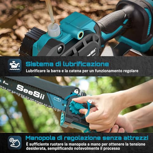 SEESII PS810 8 Inch Cordless Telescopic Chainsaw & Mini Chainsaw, 2-in-1 Electric Pruning with Rod, Reaches up to 16 Ft Mini Brushless Saw for Garden Cutting