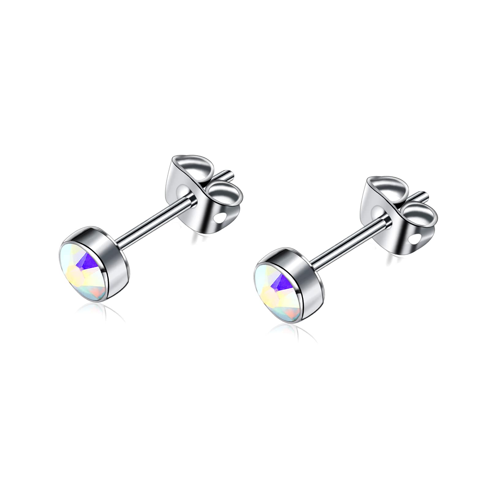 Artskin G23 Titanium Crystal Stud Earrings for Women Men Girls Hypoallergenic Nickel Free 4mm Dainty Elegant Classic Stud Earrings for Sensitive Ears (4MM, Crystal Aurore Boreale)
