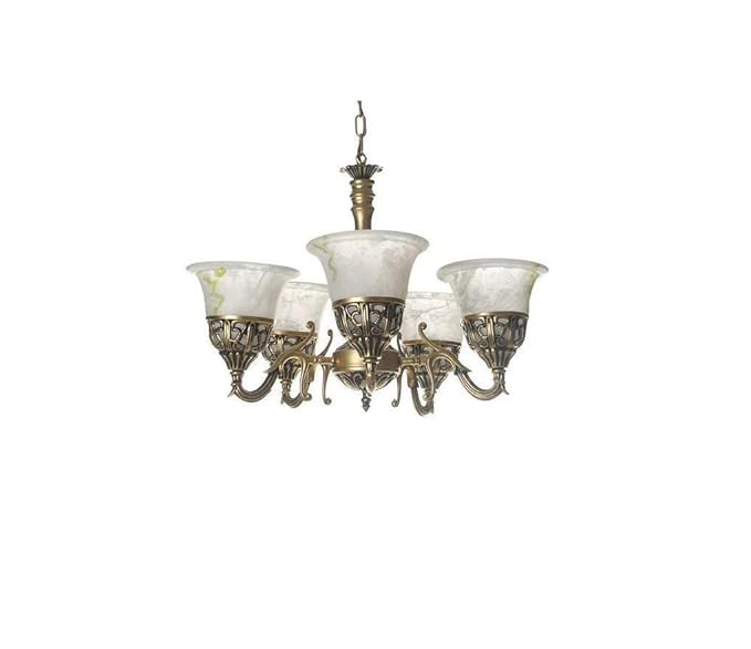 R@DIANT 5 Light Antique Brass Chandelier for Ceiling