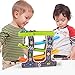 Wooden 4 Lanes Ramp Race Track Tower Games with 4 Mini Racing Cars Toy Set for Kids Toddlers