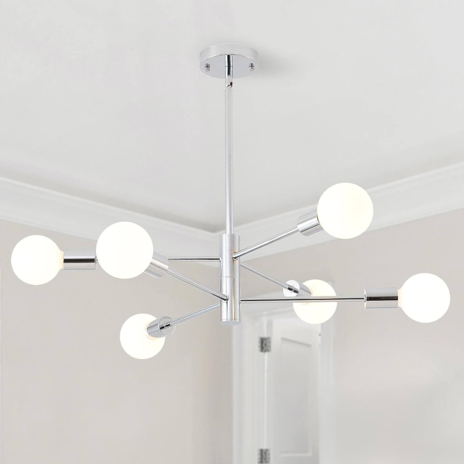 Photo 1 of HHR 6-Light Sputnik Ceiling Light Fixture, Chrome Modern Chandelier, Mid Century Dining Room Light Fixture, Height Adjustable Chandeliers for Living Room Kitchen Island