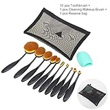 MLMSY Foundation Powder Blusher Eyebrow Eyeliner Lip Toothbrush Curve Cosmetic Makeup Brush Set Kit, 10pcs Soft Toothbrush Oval Makeup Brush Set and 1pcs Brush Washing Egg (10 brush+1 egg)