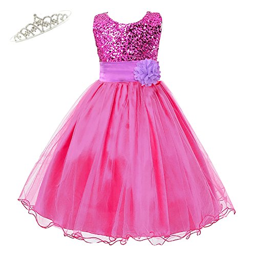 LPATTERN Summer Kids Baby Girls Tutu Tulle Flower Sequin Princess Dresses Bowknot Sleeveless Party Wedding Dress