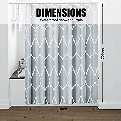 EASYBUYTECH Polyester Waterproof Washable Shower Curtain Set with 12 Hooks, Grey(180x180cm)