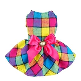 Fitwarm Vintage Plaid Pet Clothes Dog Dress Ribbon Dog Vest Shirts Apparel