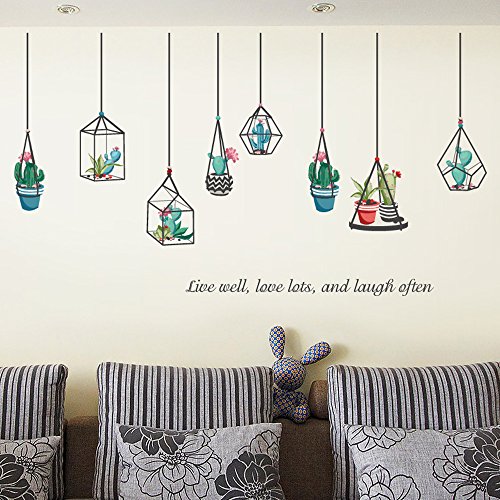 Hanging Succulents Chandelier Wall Decal - 60x90cm Peel & Stick Vinyl Wall Sticker For Bedroom, Kitchen, Nursery