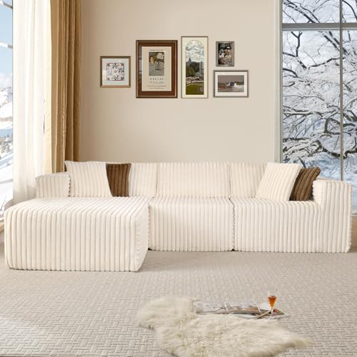 Fantico 108" Modular Sectional Sofa - Premium Cream Corduroy, Cloud-Like Foam & Anti-Slip Design | Effortless Setup for Living Room & Apartment