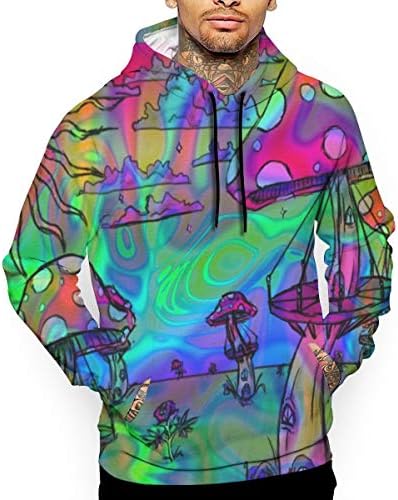 Jist Zovi Mushrooms Trippy Men's 3D Printed Drawstring Pockets Pullover Hoodie Hooded Sweatshirt for Christmas
