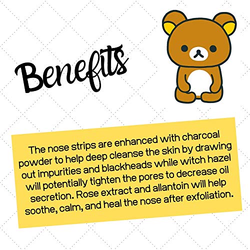 Rilakkuma - Unclogging Nose Pore Strips | Deep Cleansing with Charcoal, Witch Hazel, and Rose Facial Nose Mask (2 Pack - 6 Count Each)