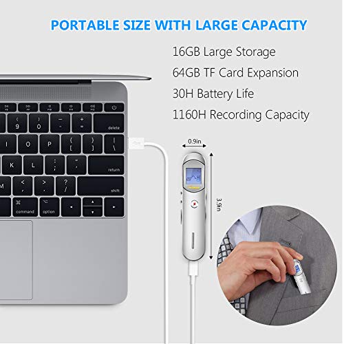 Voice Recorder, 16GB 1536Kbps Digital Voice Activated Recorder for Meetings,Lectures,Class - Stereo Audio Sound Recorder with 64GB TF Card Expansion, Noise Reduction, Password, USB Charge by Hfuear - Thumbnail 4